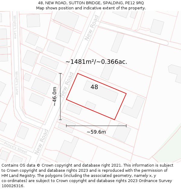 48, NEW ROAD, SUTTON BRIDGE, SPALDING, PE12 9RQ: Plot and title map