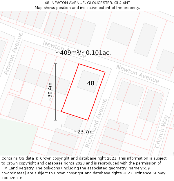 48, NEWTON AVENUE, GLOUCESTER, GL4 4NT: Plot and title map