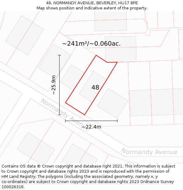 48, NORMANDY AVENUE, BEVERLEY, HU17 8PE: Plot and title map