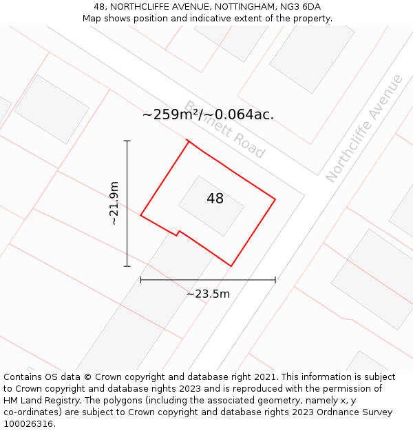 48, NORTHCLIFFE AVENUE, NOTTINGHAM, NG3 6DA: Plot and title map