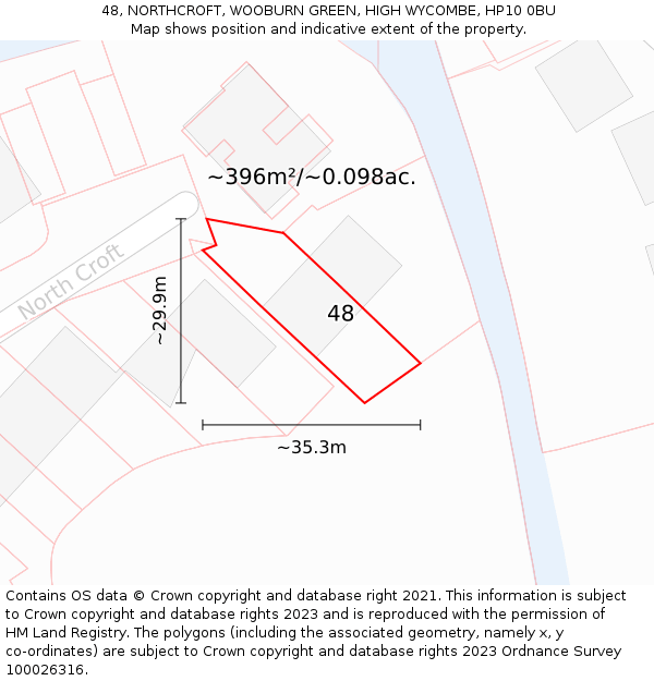 48, NORTHCROFT, WOOBURN GREEN, HIGH WYCOMBE, HP10 0BU: Plot and title map