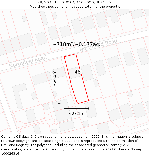 48, NORTHFIELD ROAD, RINGWOOD, BH24 1LX: Plot and title map