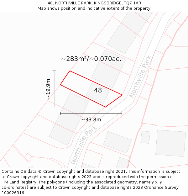 48, NORTHVILLE PARK, KINGSBRIDGE, TQ7 1AR: Plot and title map