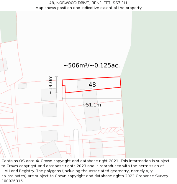 48, NORWOOD DRIVE, BENFLEET, SS7 1LL: Plot and title map