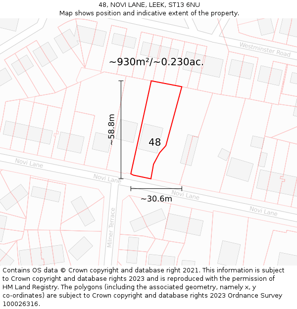 48, NOVI LANE, LEEK, ST13 6NU: Plot and title map