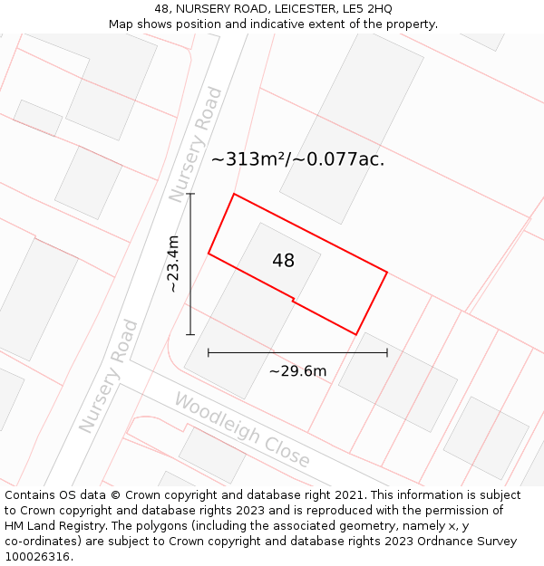 48, NURSERY ROAD, LEICESTER, LE5 2HQ: Plot and title map
