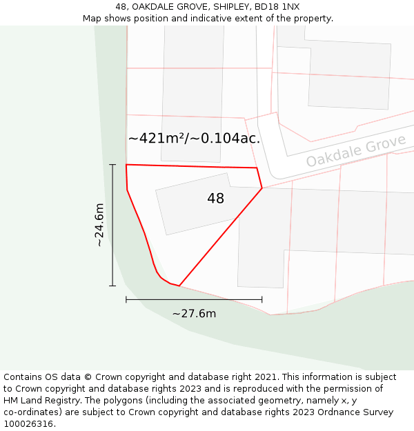 48, OAKDALE GROVE, SHIPLEY, BD18 1NX: Plot and title map