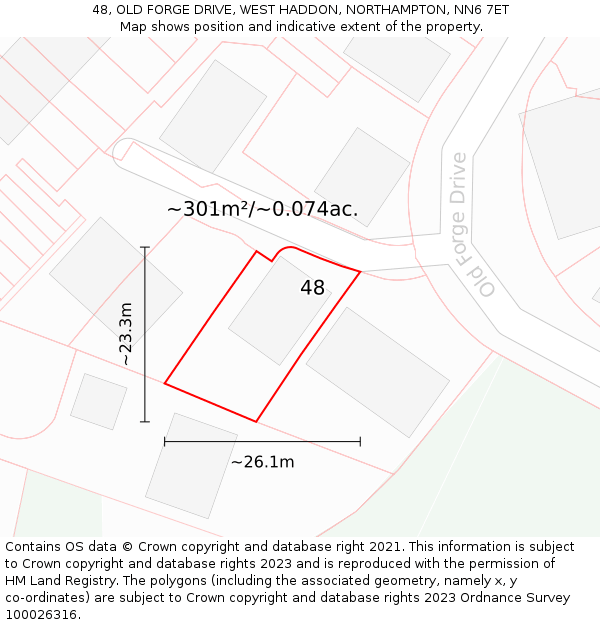 48, OLD FORGE DRIVE, WEST HADDON, NORTHAMPTON, NN6 7ET: Plot and title map