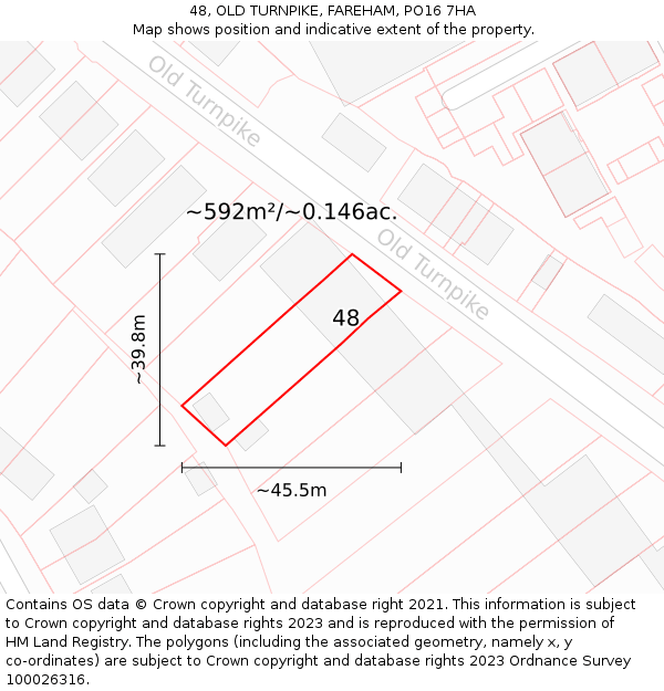 48, OLD TURNPIKE, FAREHAM, PO16 7HA: Plot and title map