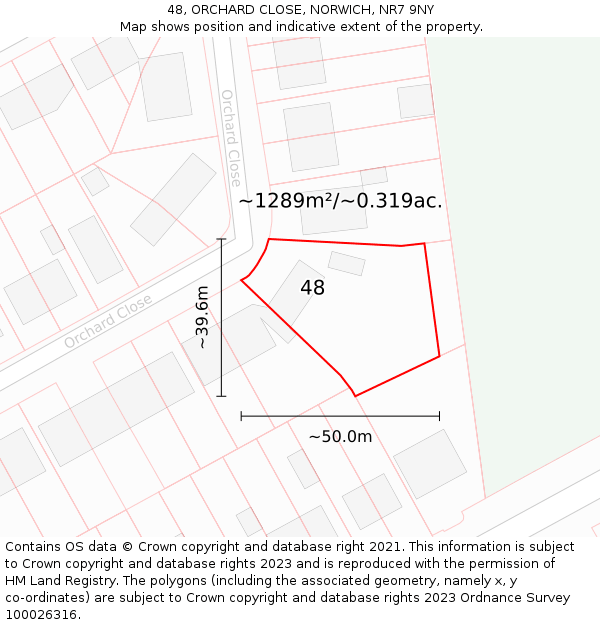 48, ORCHARD CLOSE, NORWICH, NR7 9NY: Plot and title map