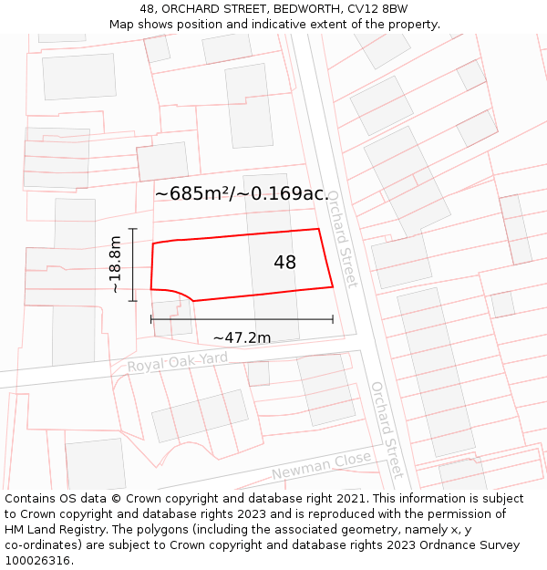 48, ORCHARD STREET, BEDWORTH, CV12 8BW: Plot and title map