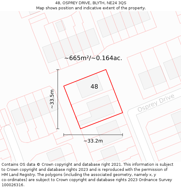 48, OSPREY DRIVE, BLYTH, NE24 3QS: Plot and title map