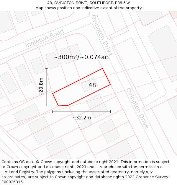 48, OVINGTON DRIVE, SOUTHPORT, PR8 6JW: Plot and title map