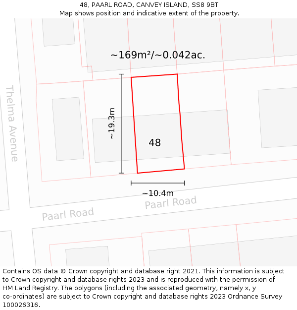 48, PAARL ROAD, CANVEY ISLAND, SS8 9BT: Plot and title map