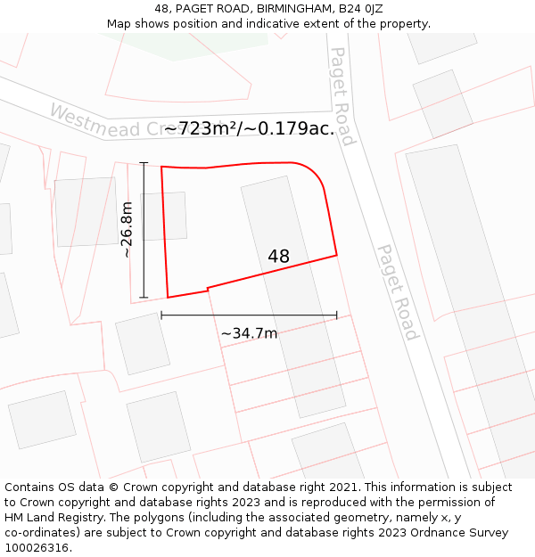 48, PAGET ROAD, BIRMINGHAM, B24 0JZ: Plot and title map