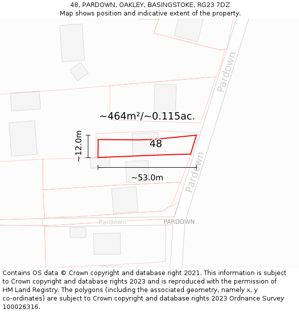 48, PARDOWN, OAKLEY, BASINGSTOKE, RG23 7DZ: Plot and title map