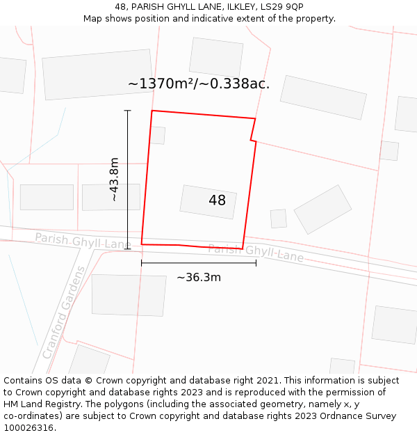 48, PARISH GHYLL LANE, ILKLEY, LS29 9QP: Plot and title map