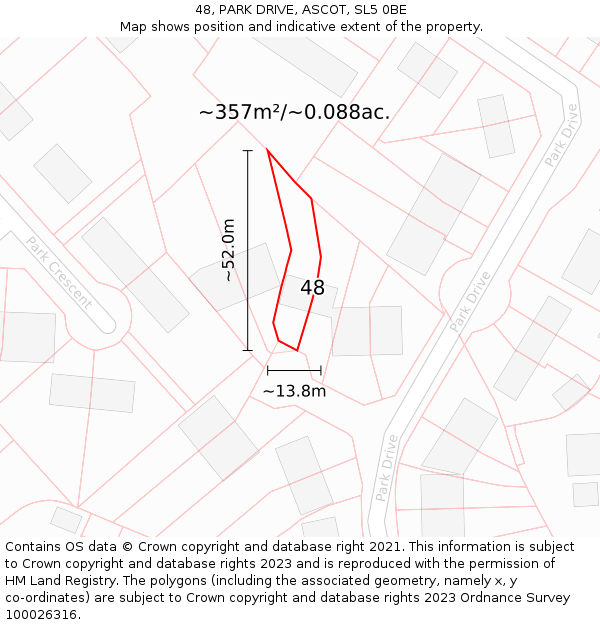 48, PARK DRIVE, ASCOT, SL5 0BE: Plot and title map