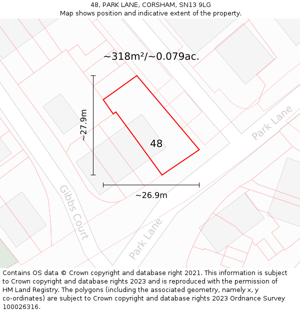 48, PARK LANE, CORSHAM, SN13 9LG: Plot and title map