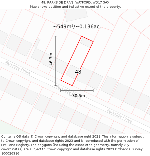 48, PARKSIDE DRIVE, WATFORD, WD17 3AX: Plot and title map