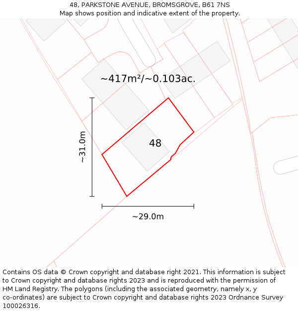 48, PARKSTONE AVENUE, BROMSGROVE, B61 7NS: Plot and title map