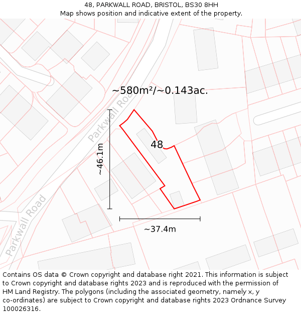 48, PARKWALL ROAD, BRISTOL, BS30 8HH: Plot and title map