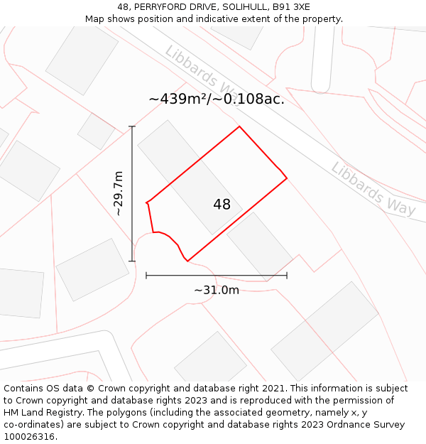 48, PERRYFORD DRIVE, SOLIHULL, B91 3XE: Plot and title map