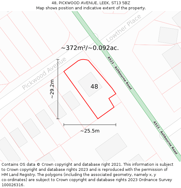 48, PICKWOOD AVENUE, LEEK, ST13 5BZ: Plot and title map