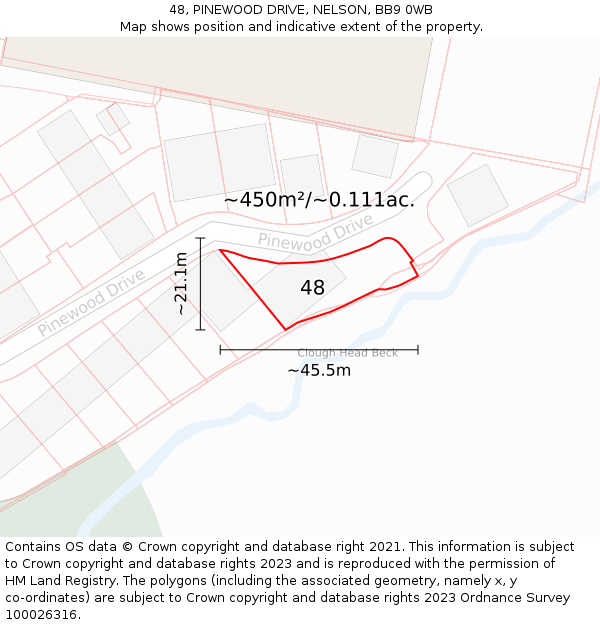 48, PINEWOOD DRIVE, NELSON, BB9 0WB: Plot and title map