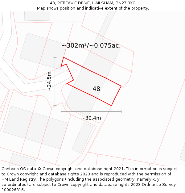 48, PITREAVIE DRIVE, HAILSHAM, BN27 3XG: Plot and title map