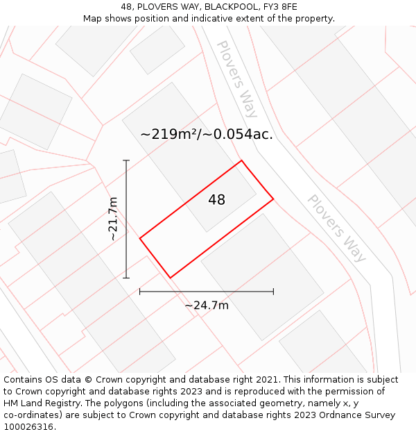 48, PLOVERS WAY, BLACKPOOL, FY3 8FE: Plot and title map