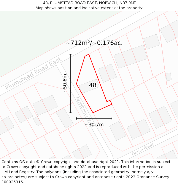 48, PLUMSTEAD ROAD EAST, NORWICH, NR7 9NF: Plot and title map