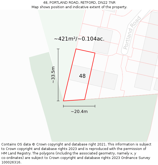 48, PORTLAND ROAD, RETFORD, DN22 7NR: Plot and title map