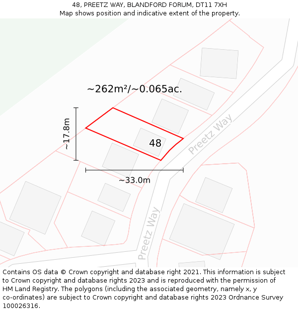 48, PREETZ WAY, BLANDFORD FORUM, DT11 7XH: Plot and title map