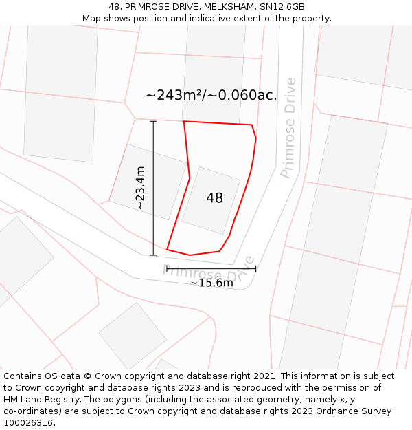 48, PRIMROSE DRIVE, MELKSHAM, SN12 6GB: Plot and title map