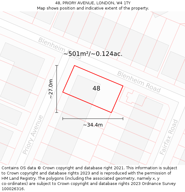 48, PRIORY AVENUE, LONDON, W4 1TY: Plot and title map