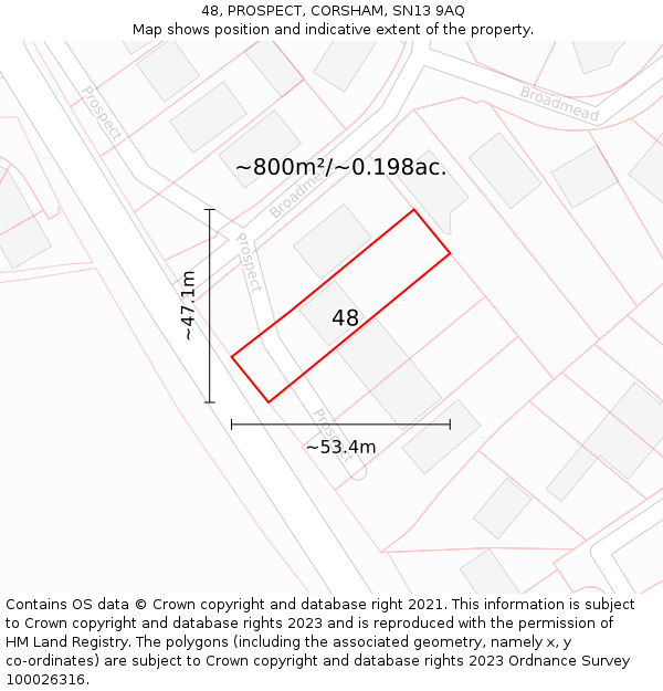 48, PROSPECT, CORSHAM, SN13 9AQ: Plot and title map