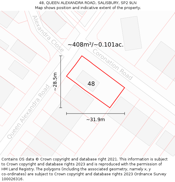 48, QUEEN ALEXANDRA ROAD, SALISBURY, SP2 9LN: Plot and title map