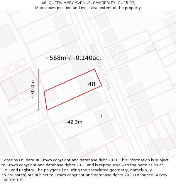 48, QUEEN MARY AVENUE, CAMBERLEY, GU15 3BJ: Plot and title map