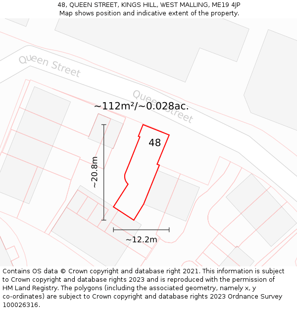 48, QUEEN STREET, KINGS HILL, WEST MALLING, ME19 4JP: Plot and title map