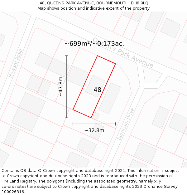 48, QUEENS PARK AVENUE, BOURNEMOUTH, BH8 9LQ: Plot and title map