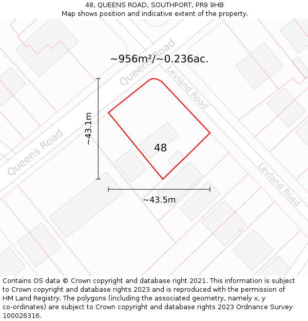 48, QUEENS ROAD, SOUTHPORT, PR9 9HB: Plot and title map