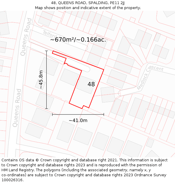 48, QUEENS ROAD, SPALDING, PE11 2JJ: Plot and title map