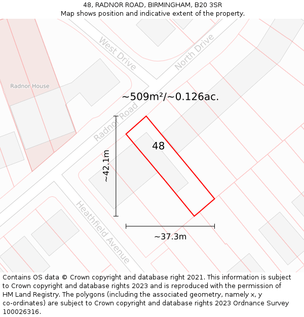 48, RADNOR ROAD, BIRMINGHAM, B20 3SR: Plot and title map