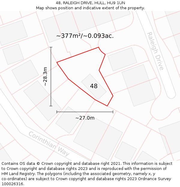 48, RALEIGH DRIVE, HULL, HU9 1UN: Plot and title map