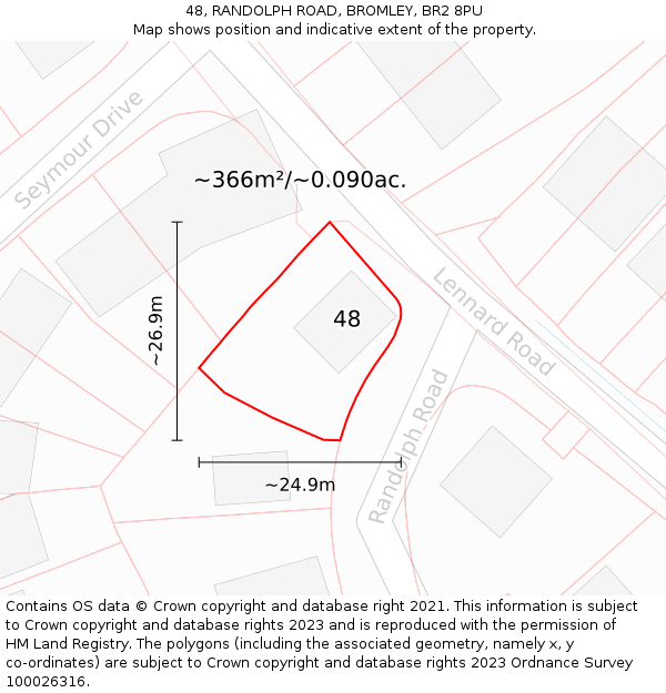48, RANDOLPH ROAD, BROMLEY, BR2 8PU: Plot and title map