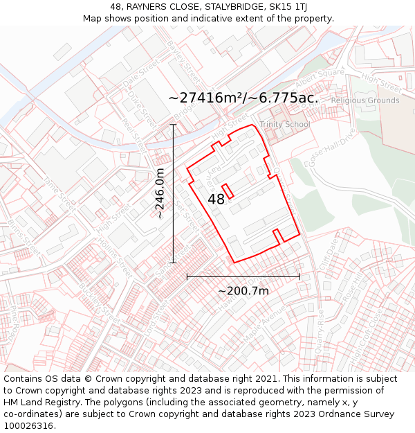 48, RAYNERS CLOSE, STALYBRIDGE, SK15 1TJ: Plot and title map