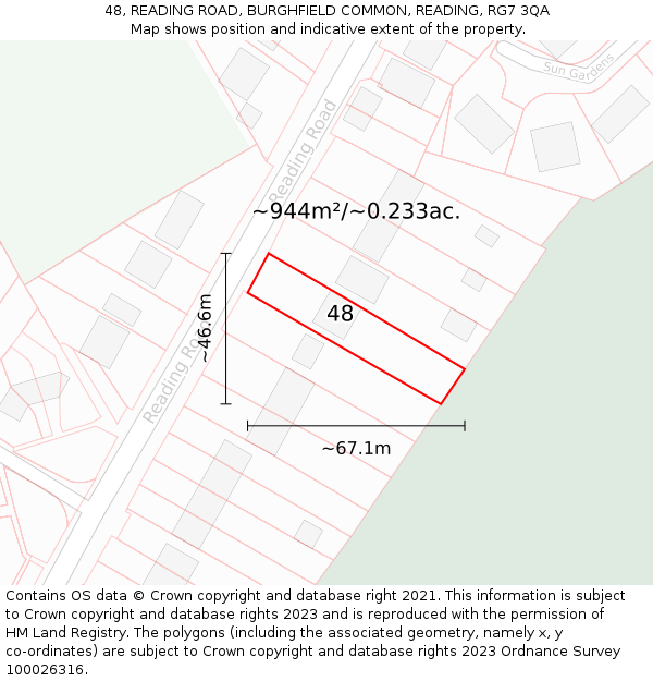 48, READING ROAD, BURGHFIELD COMMON, READING, RG7 3QA: Plot and title map