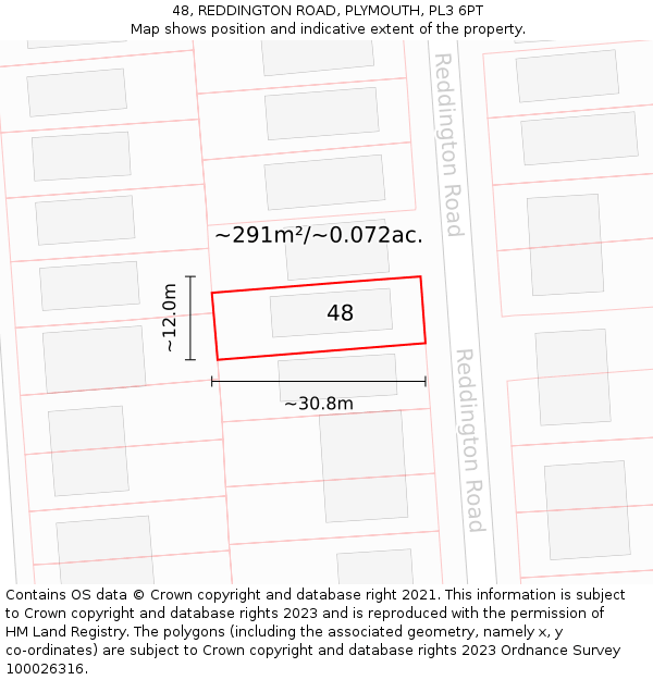 48, REDDINGTON ROAD, PLYMOUTH, PL3 6PT: Plot and title map