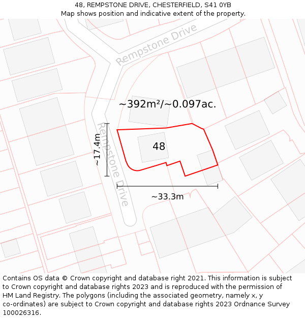 48, REMPSTONE DRIVE, CHESTERFIELD, S41 0YB: Plot and title map